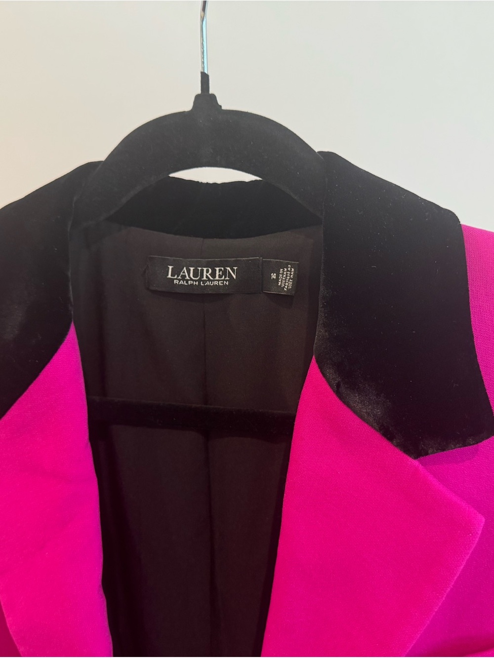 Lauren Ralph Lauren Fuchsia Pink Blazer with Black Velvet Collar - Sz 14 - Picture 5 of 9